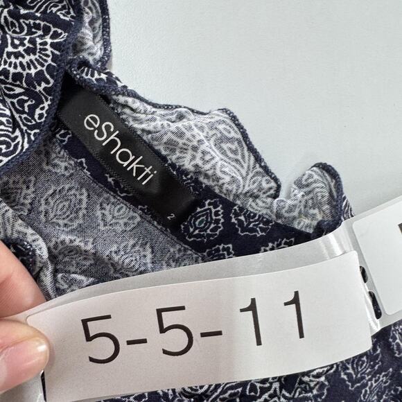 eShakti Dress Womens 2 Purple Blue Paisley Boho Maxi Indian Rayon Cotton Pockets - Picture 3 of 7